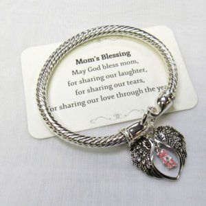 Silver Plated Mom's Blessing Angel Wing Charm Bracelet Mother Mom Gift